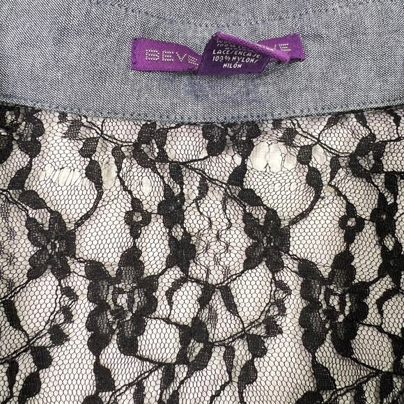 Beverly Drive Chambray & Lace Blouse Tunic 3/4 Roll Tab Plus 20-22W Blue Black - Picture 6 of 12